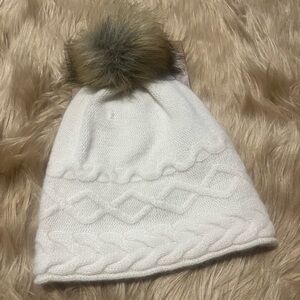 White Pine Knit Cashmere Winter Beanie Puff Ball Hat